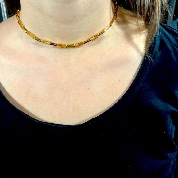 New 18k gold paperclip chain choker - Picture 6 of 6